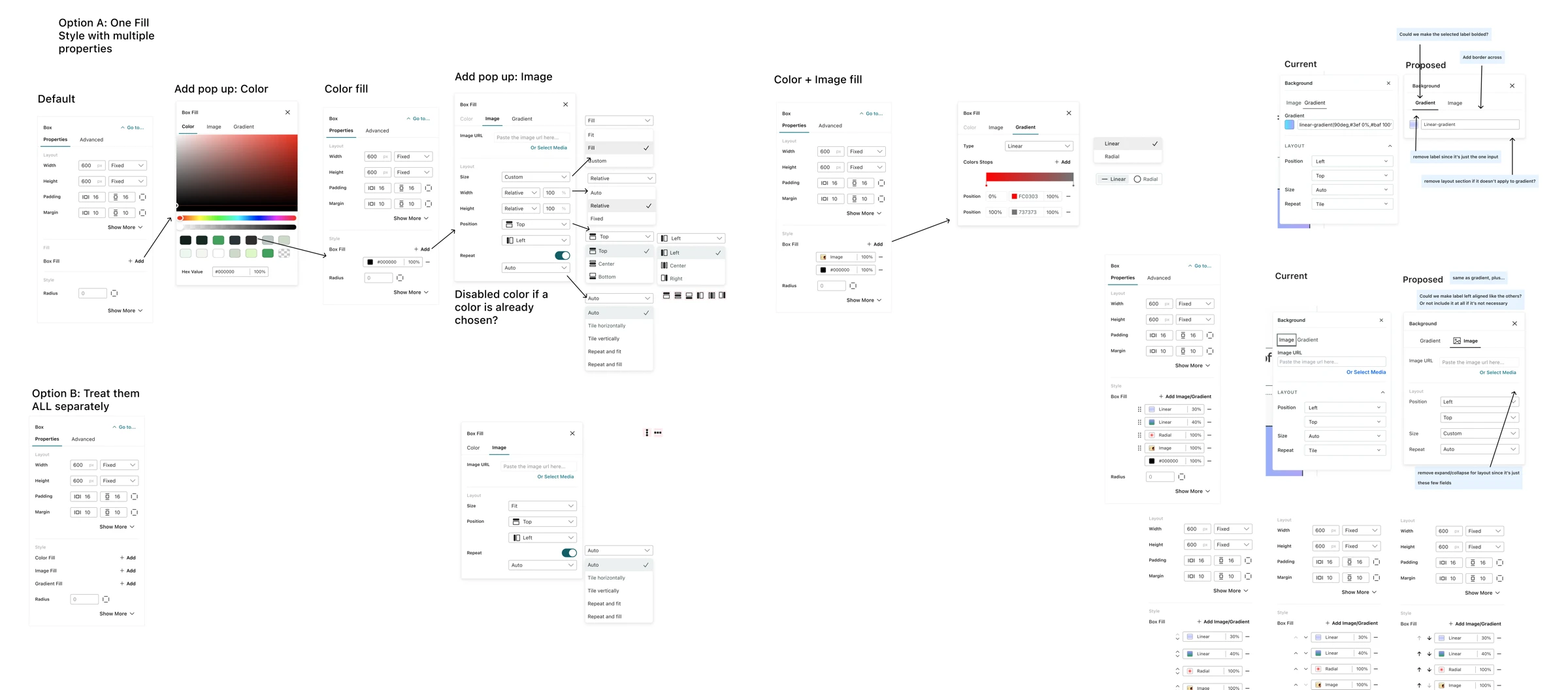 Exploring the properties panel across multiple states and fill types
